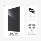 445W JA Solar panel expansion pack for RVs with Y-type MC4 cable connectors and Z-bracket mounting kit